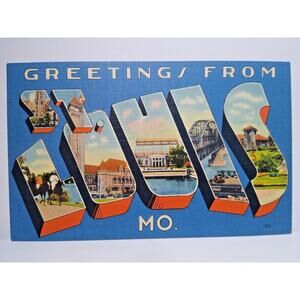 Greetings From St Louis Missouri Large Big Letter Postcard Linen Tichnor Bridge